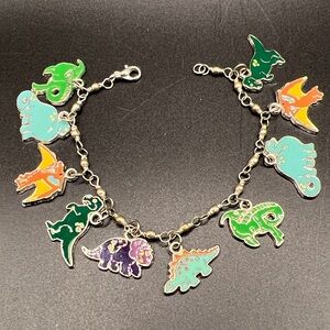 Colorful Enamel Dinosaur Charm Bracelet